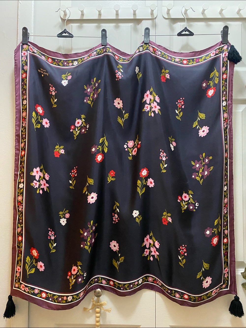 Kate Spade Floral Print Scarf with Black Background 100% Silk